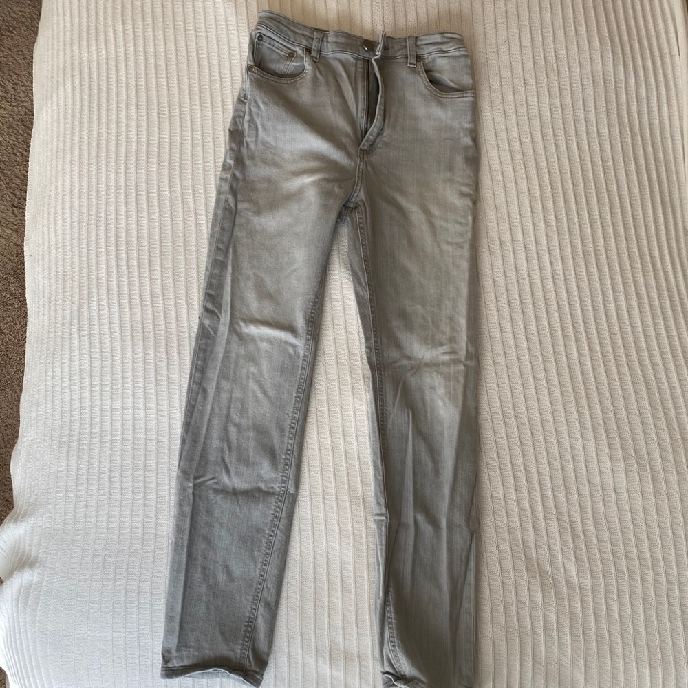 Light grey ultra high rise straight leg jeans